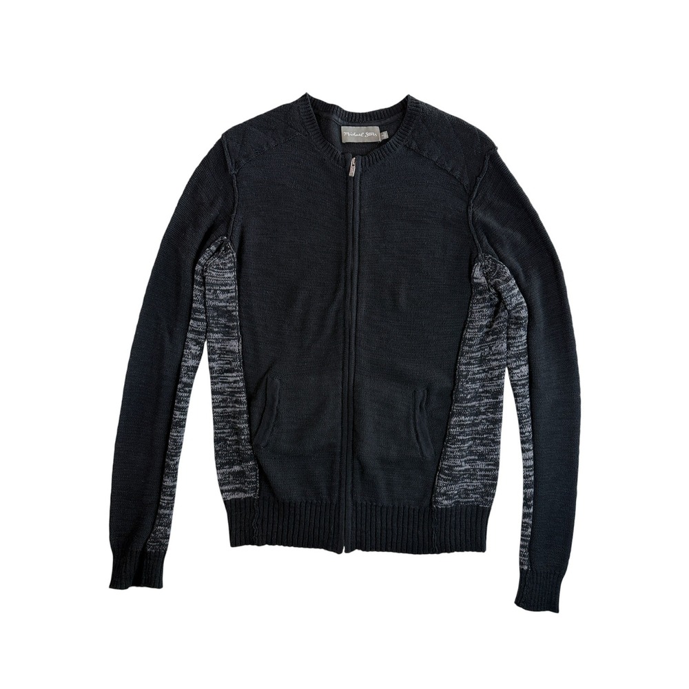Michael Stars‎ Full Zip Sweater Mens M 2 Black Gray Cotton Knit SC650
